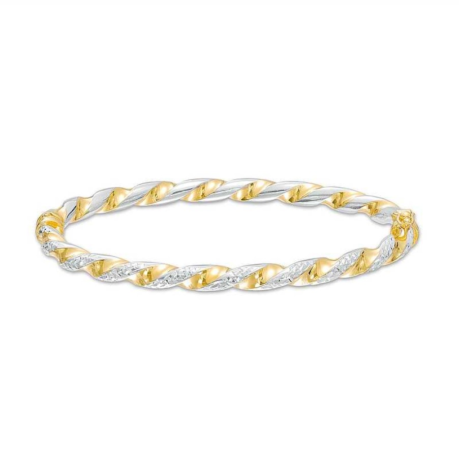 Zales Oro Diamante 4.0Mm Diamond-Cut Twisted Bangle In Hollow 14K Two-Tone Gold Bracelets