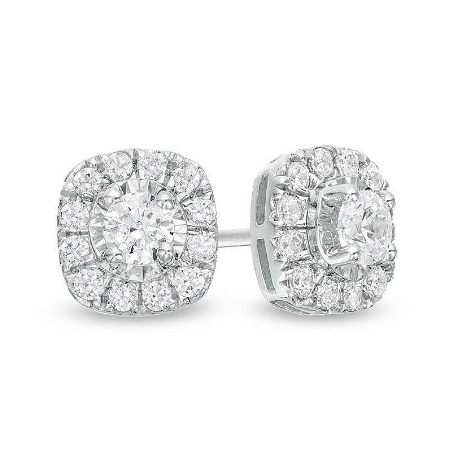 Zales 1/2 Ct. T.W. Diamond Rounded Cushion Frame Stud Earrings In 10K White Gold Earrings