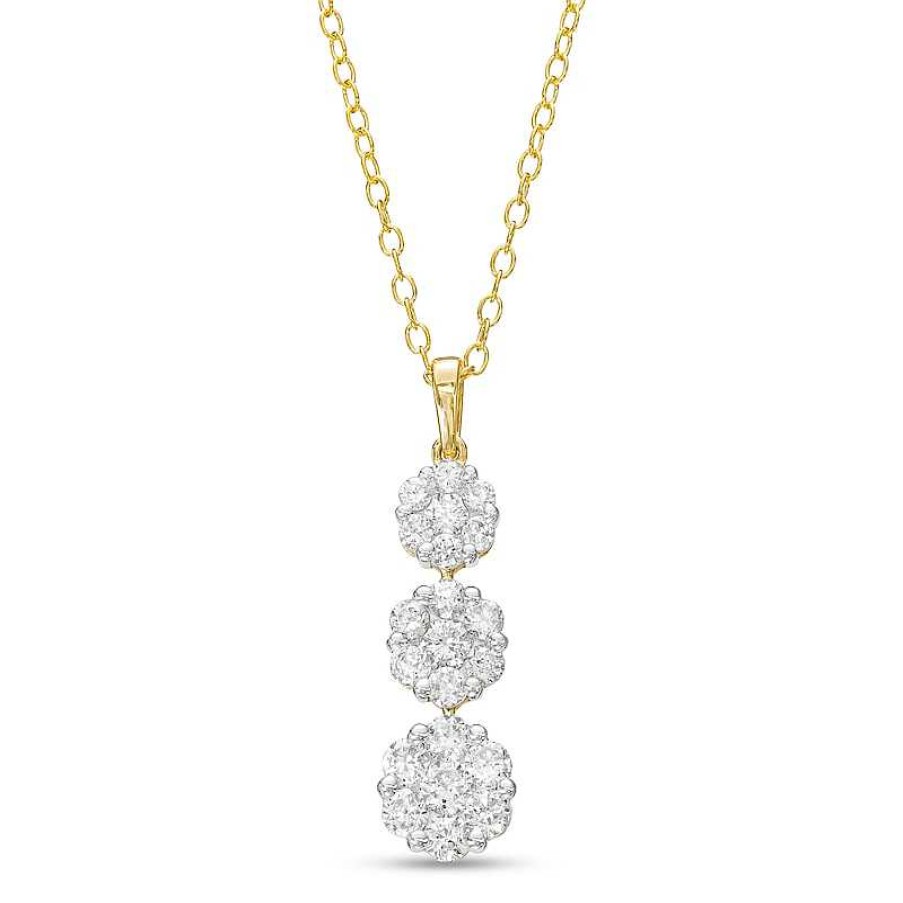 Zales 1 Ct. T.W. Multi-Diamond Graduated Flower Trio Pendant In 10K Gold Necklaces