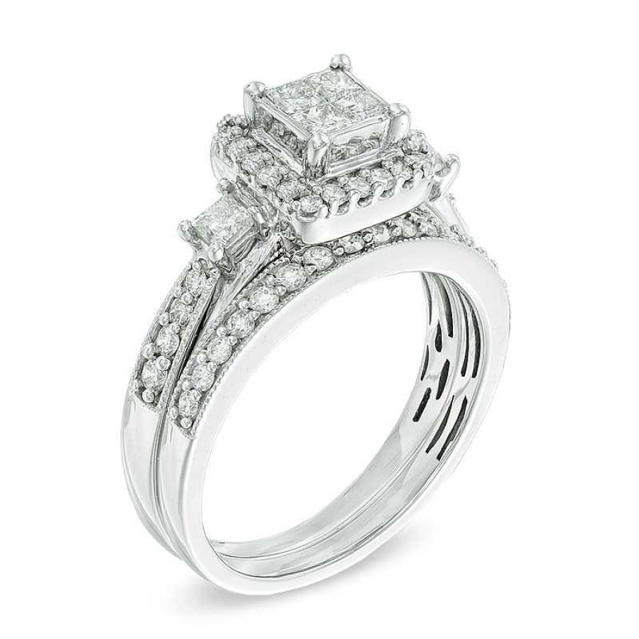 Zales 1 Ct. T.W. Quad Princess-Cut Diamond Bridal Set In 10K White Gold Rings