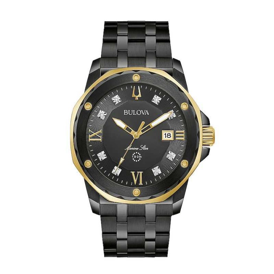 Bulova Men'S Bulova Marine Star Diamond Accent Two-Tone Watch With Black Dial (Model: 98D176) Watches