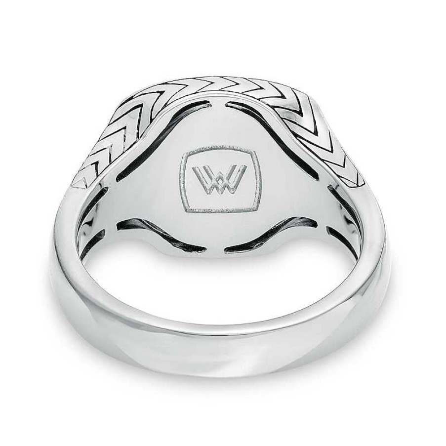 Zales Vera Wang Men 1/20 Ct. T.W. Diamond Etched Chevron Signet Ring In Sterling Silver Rings