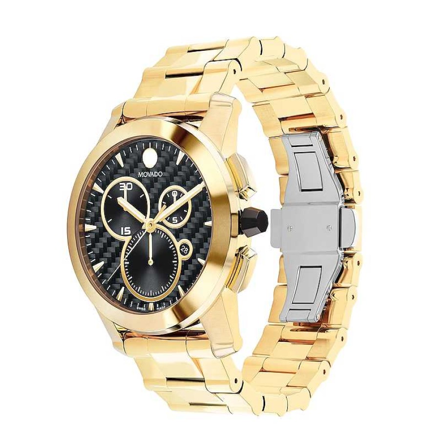 Movado Men'S Movado Vizio Gold-Tone Pvd Chronograph Watch With Black Carbon Fiber Dial (Model: 0607563) Watches