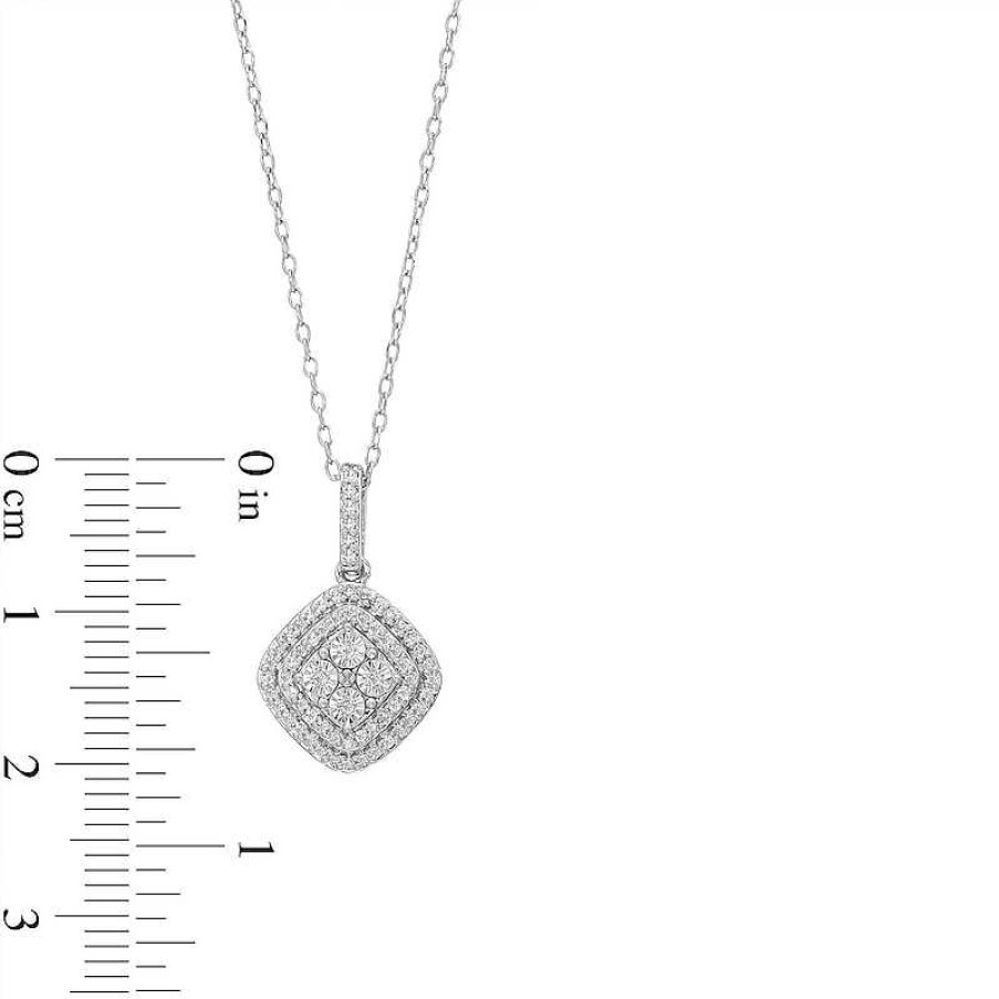 Zales 1/2 Ct. T.W. Cushion Multi-Diamond Tilted Pendant And Stud Earrings Set In Sterling Silver Earrings