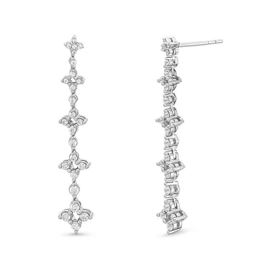 Zales 3/4 Ct. T.W. Diamond Graduated Flower Drop Earrings In 10K White Gold Earrings