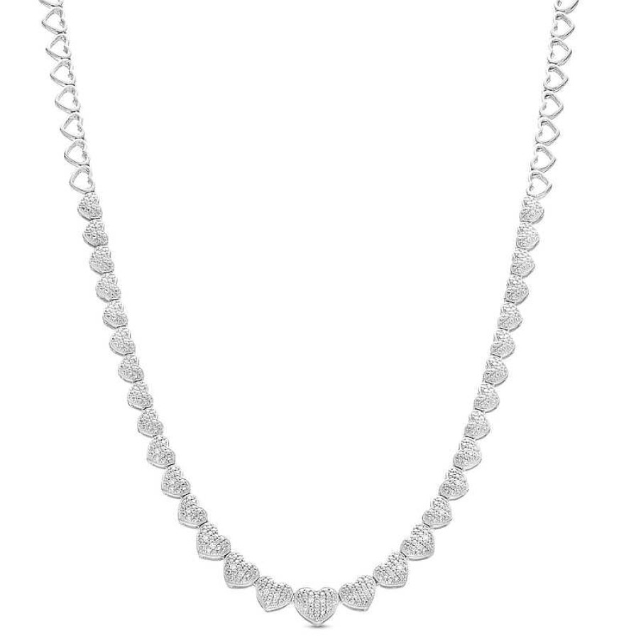 Zales 1/10 Ct. T.W. Diamond Beaded Graduated Hearts Link Necklace In Sterling Silver Necklaces