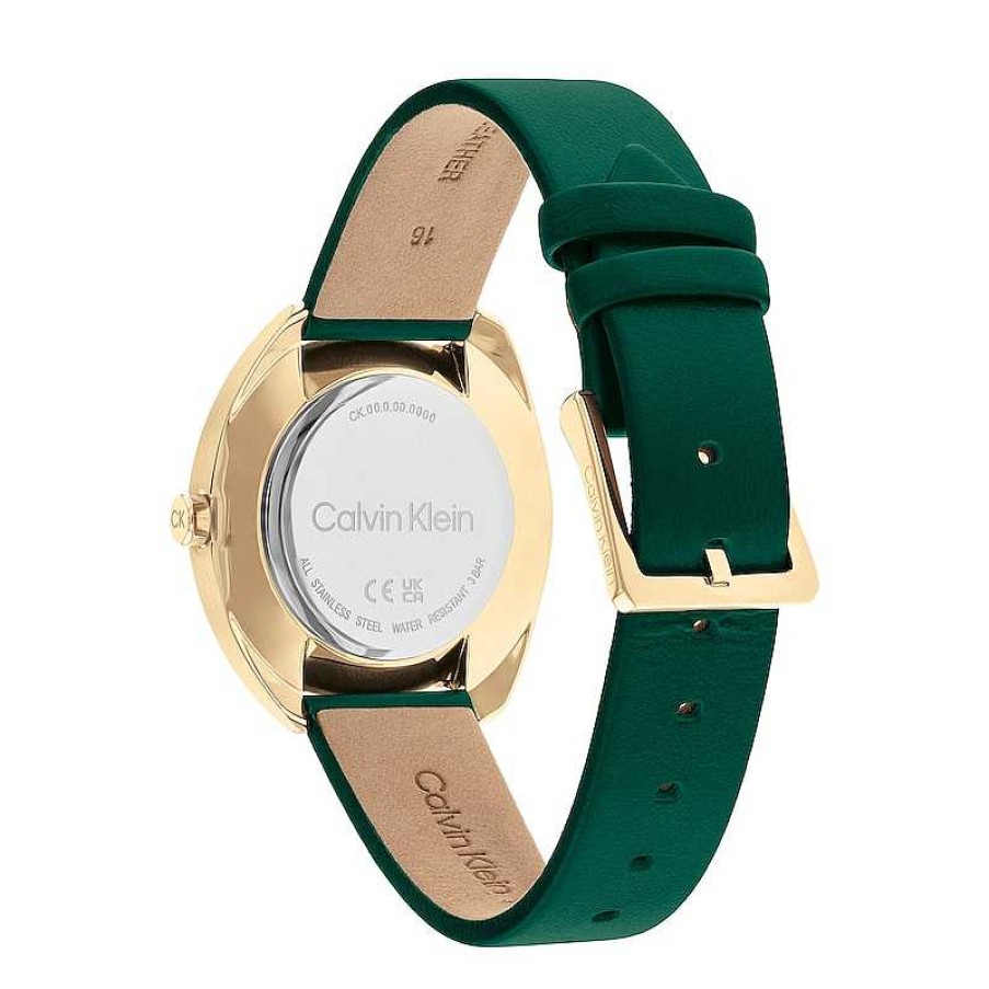 Calvin Klein Ladies' Calvin Klein Gold-Tone Ip Green Leather Strap Watch (Model: 25200273) Watches