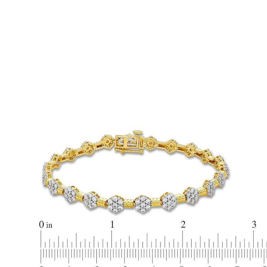 Zales 3 Ct. T.W. Multi-Diamond Alternating Flower Line Bracelet In 10K Gold - 7.5" Bracelets