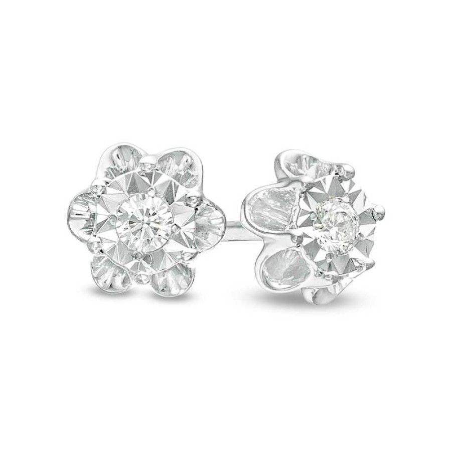 Zales 1/15 Ct. T.W. Diamond Flower Stud Earrings In Sterling Silver (J/I3) Earrings