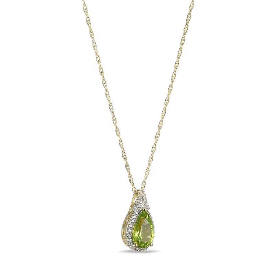 Zales Pear-Shaped Peridot And White Lab-Created Sapphire Frame Pendant In Sterling Silver With 18K Gold Plate Necklaces