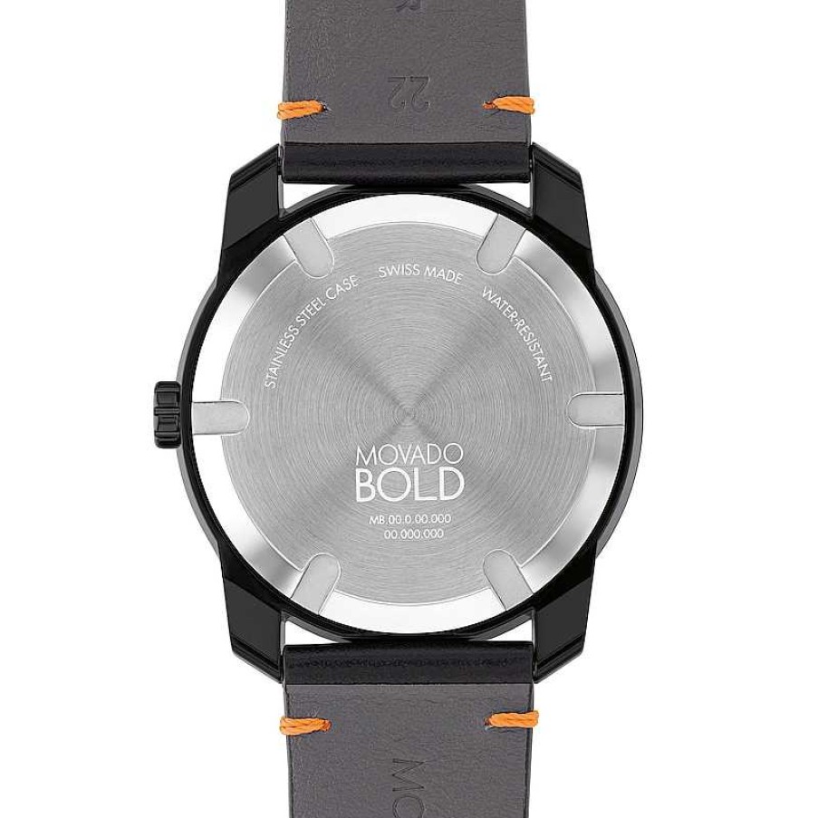 Movado Men'S Movado Bold® Tr90 Black Strap Watch With Orange Dial And Date Window (Model: 3601113) Watches