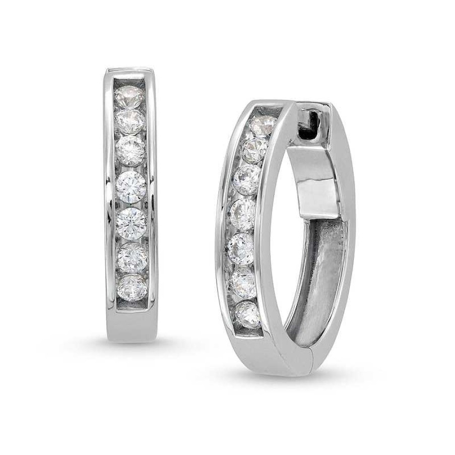 Zales 1/2 Ct. T.W. Diamond Channel-Set Huggie Hoop Earrings In 10K White Gold Earrings