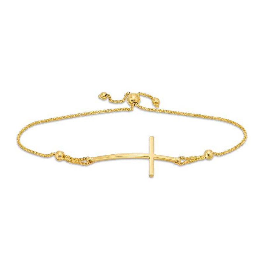 Zales Curved Sideways Cross Bolo Bracelet In 10K Gold - 9.25" Bracelets