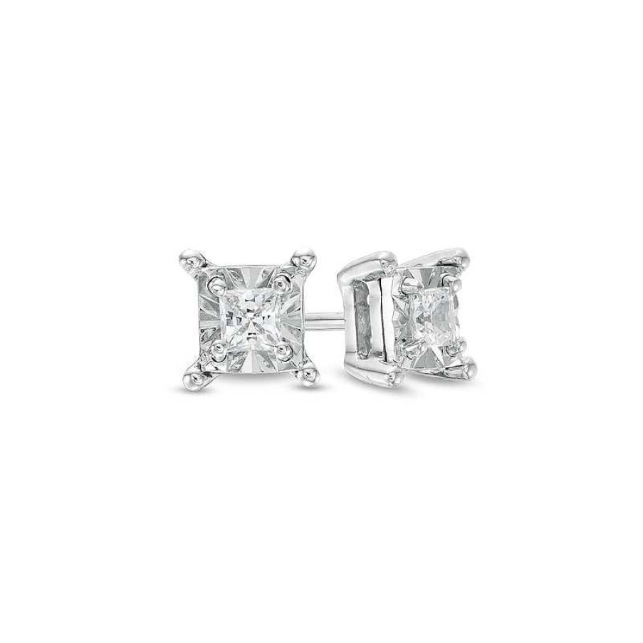 Zales 1/4 Ct. T.W. Princess-Cut Diamond Solitaire Stud Earrings In Sterling Silver (J/I3) Earrings