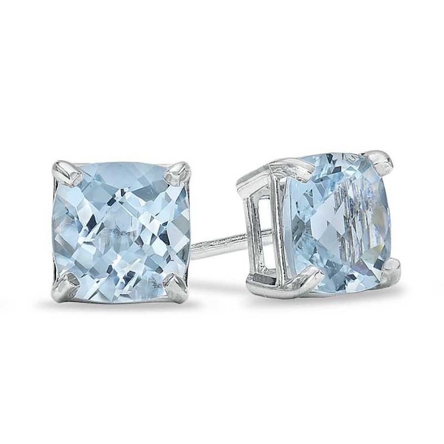 Zales 6.0Mm Cushion-Cut Lab-Created Blue Spinel Stud Earrings In 10K White Gold Earrings