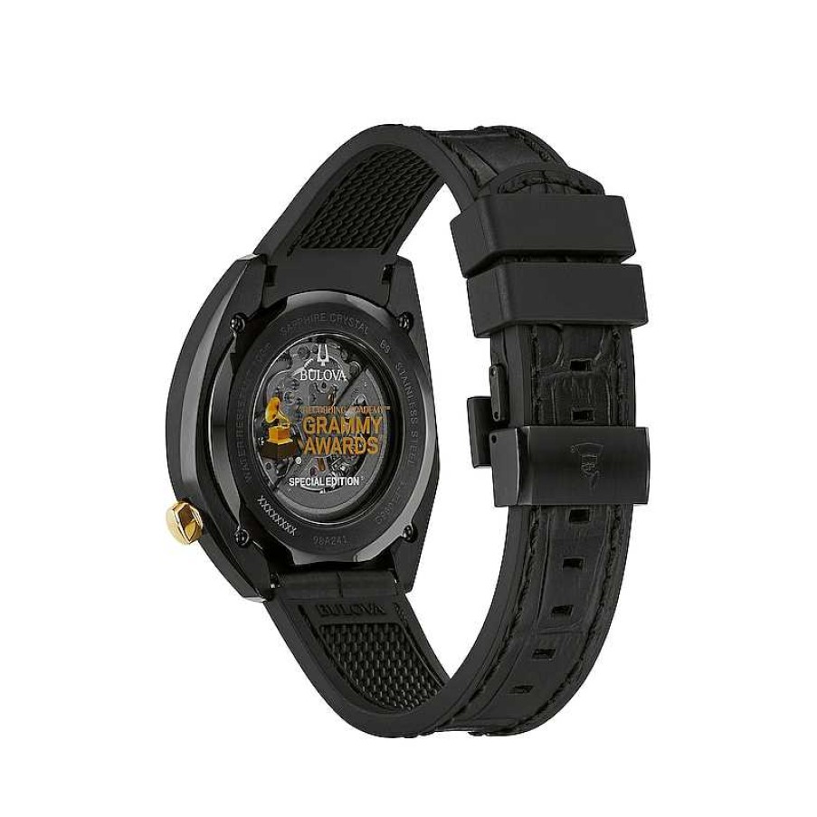 Bulova Men'S Bulova Grammy® Automatic Black Ip Strap Watch With Black Skeleton Dial (Model: 98A241) Watches