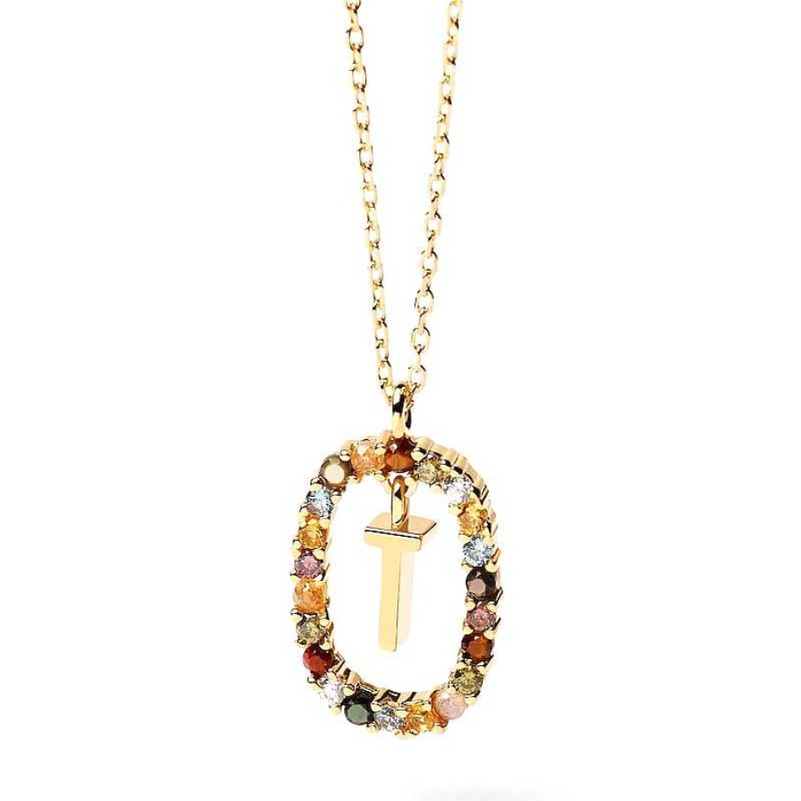 Zales Pdpaola At Zales Multi-Color "T" Pendant In Sterling Silver With 18K Gold Plate Necklaces