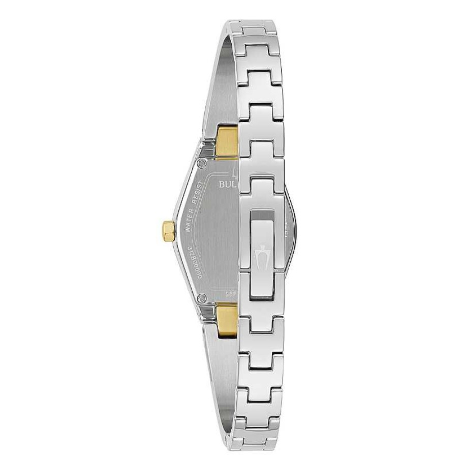 Bulova Ladies' Bulova Gemini Diamond Accent Two-Tone Ip Bangle Watch With Tonneau Blue Dial (Model: 98P218) Watches