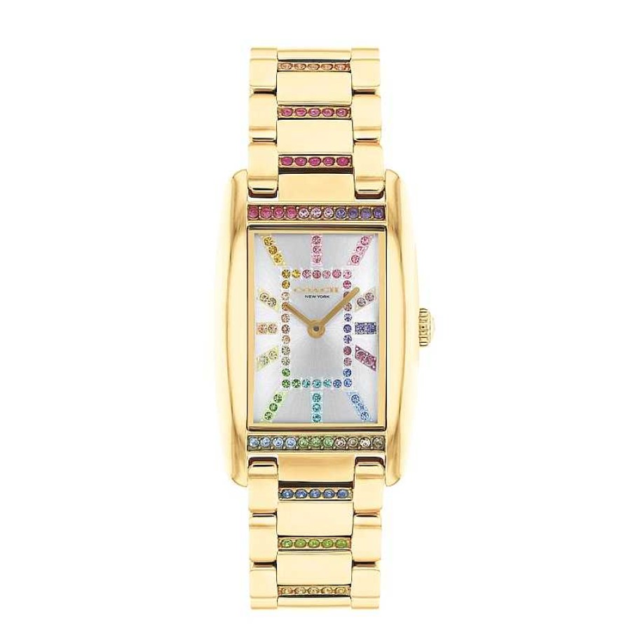 Coach Ladies' Coach Reese Multi-Color Crystal Gold-Tone Ip Watch With Rectangular Gold-Tone Dial (Model: 14504347) Watches