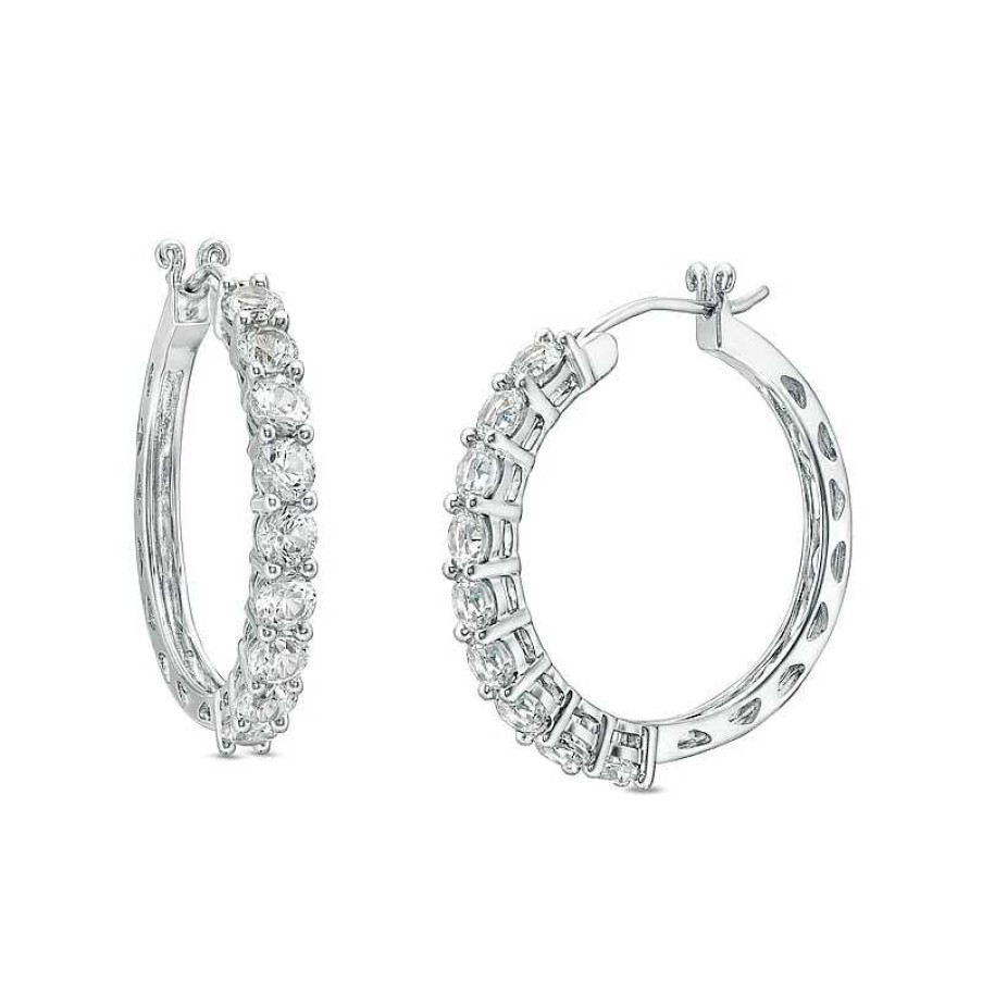 Zales White Lab-Created Sapphire Hoop Earrings In Sterling Silver Earrings