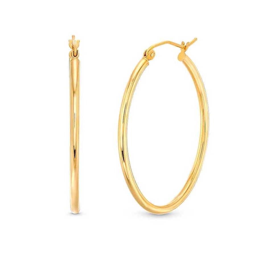 Zales Oval 35.0Mm Tube Hoop Earrings In Hollow 14K Gold Earrings