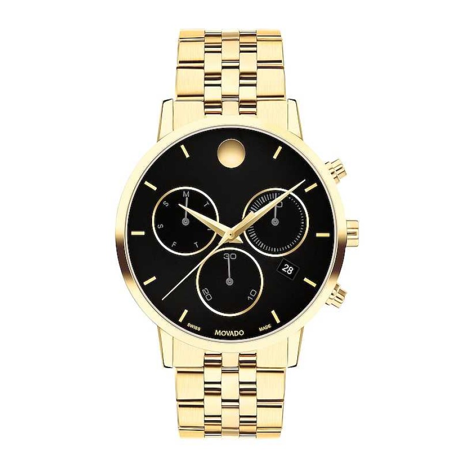 Movado Men'S Movado Museum® Classic Gold-Tone Pvd Chronograph Watch With Black Dial And Date Window (Model: 0607810) Watches