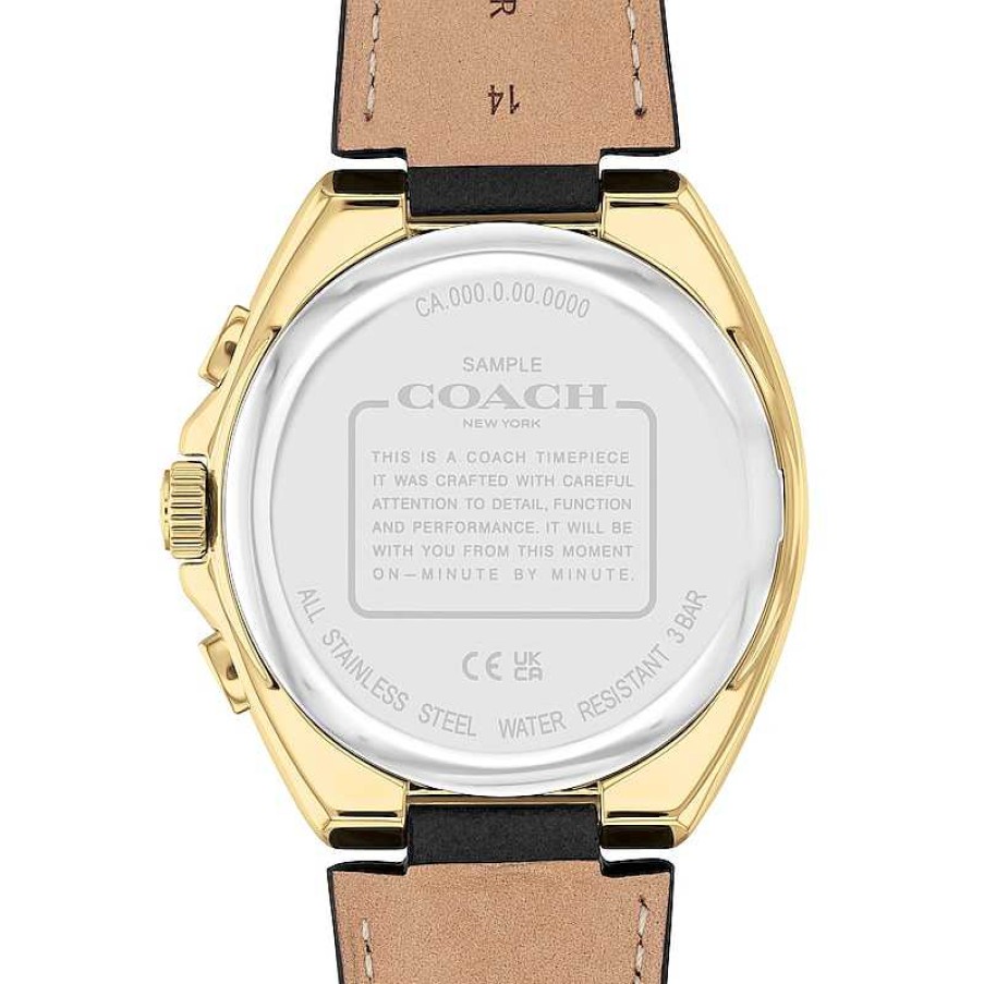 Coach Men'S Coach Jackson Gold-Tone Ip Black Leather Strap Chronograph Watch With Black Dial (Model: 14602684) Watches