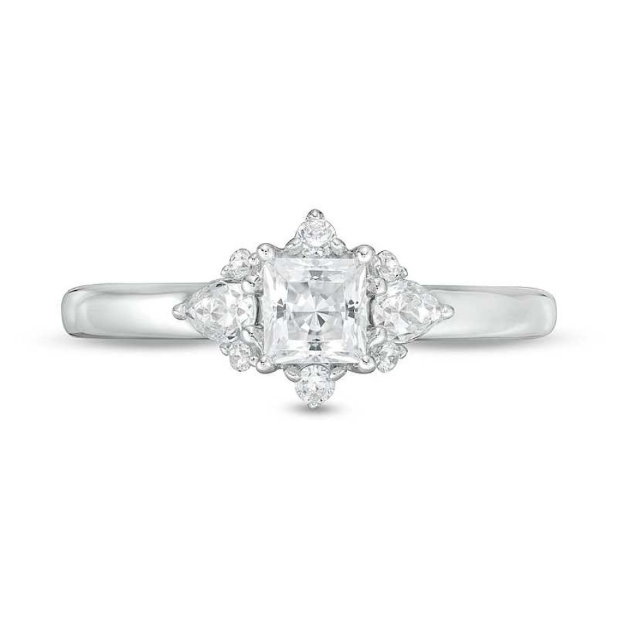 Zales Vera Wang Love Collection 3/4 Ct. T.W. Princess-Cut Diamond Ornate Frame Engagement Ring In 14K White Gold Rings