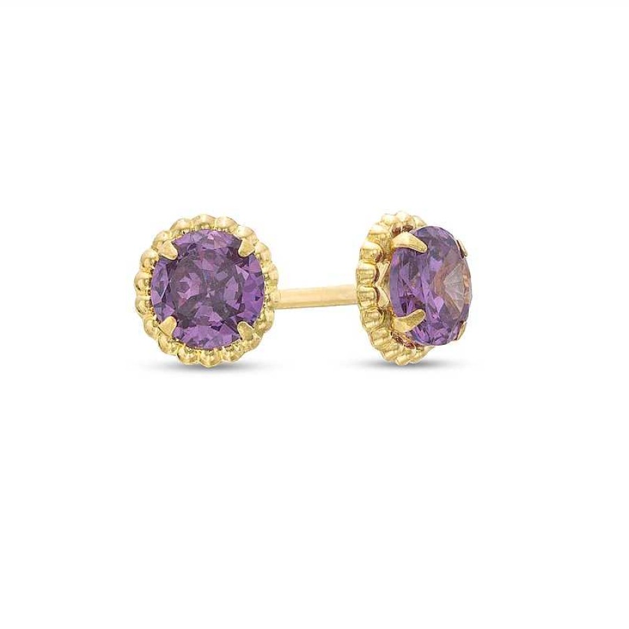 Zales Child'S Purple Cubic Zirconia Beaded Frame Stud Earrings In 14K Gold Earrings