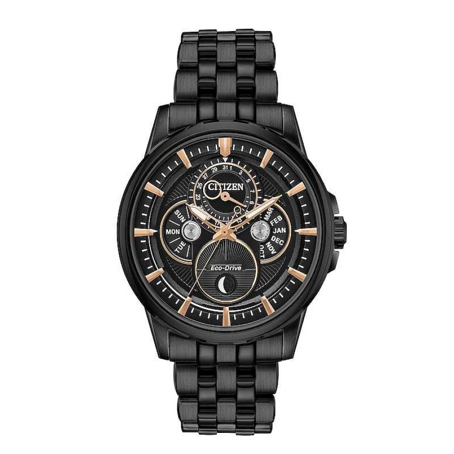 Citizen Men'S Citizen Eco-Drive® Calendrier Black Ip Chronograph Watch With Black Dial (Model: Bu0057-54E) Watches