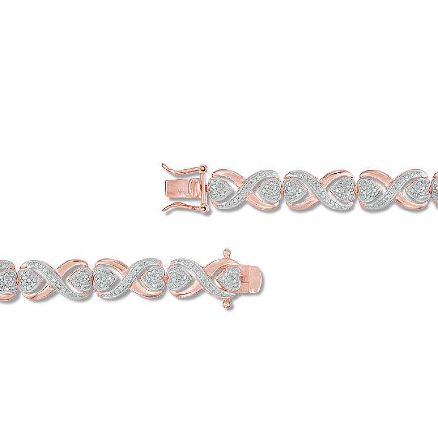 Zales Diamond Accent Solitaire "X" Heart Bracelet In Sterling Silver And 18K Rose Gold Plate - 7.25" Bracelets