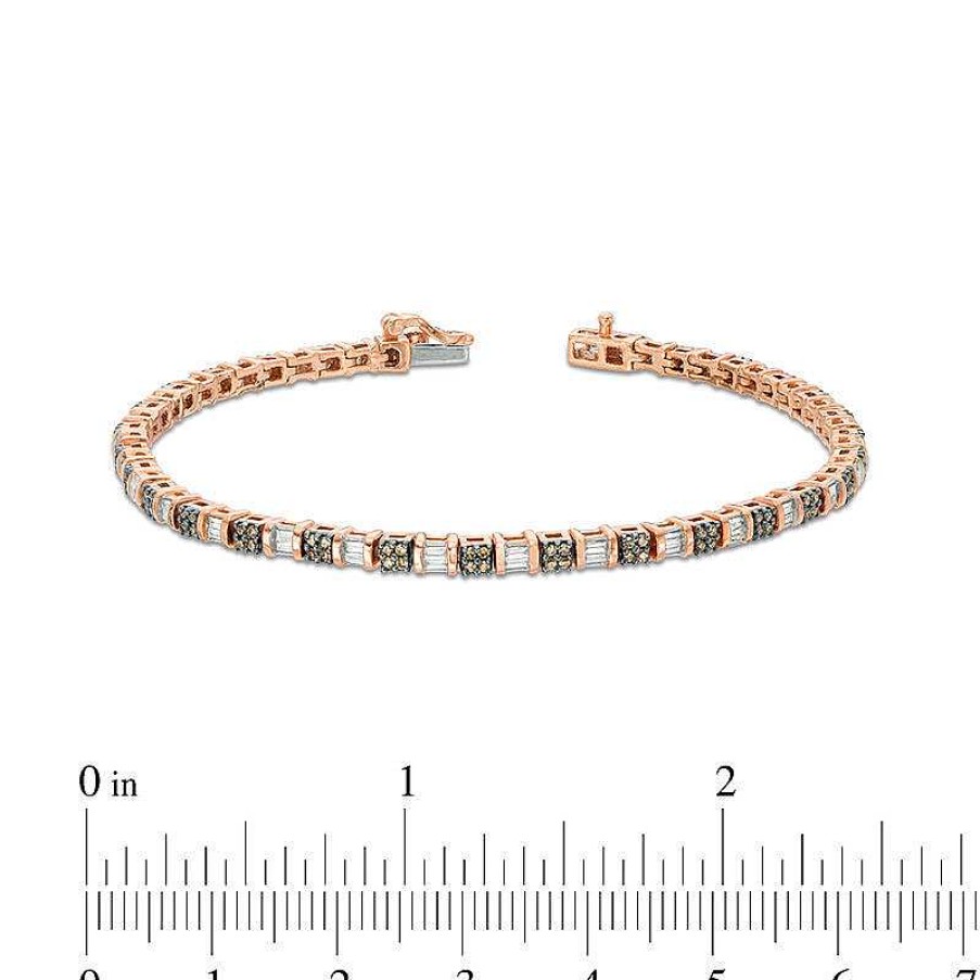 Zales 1 Ct. T.W. Champagne And White Diamond Tennis Bracelet In 10K Rose Gold Bracelets