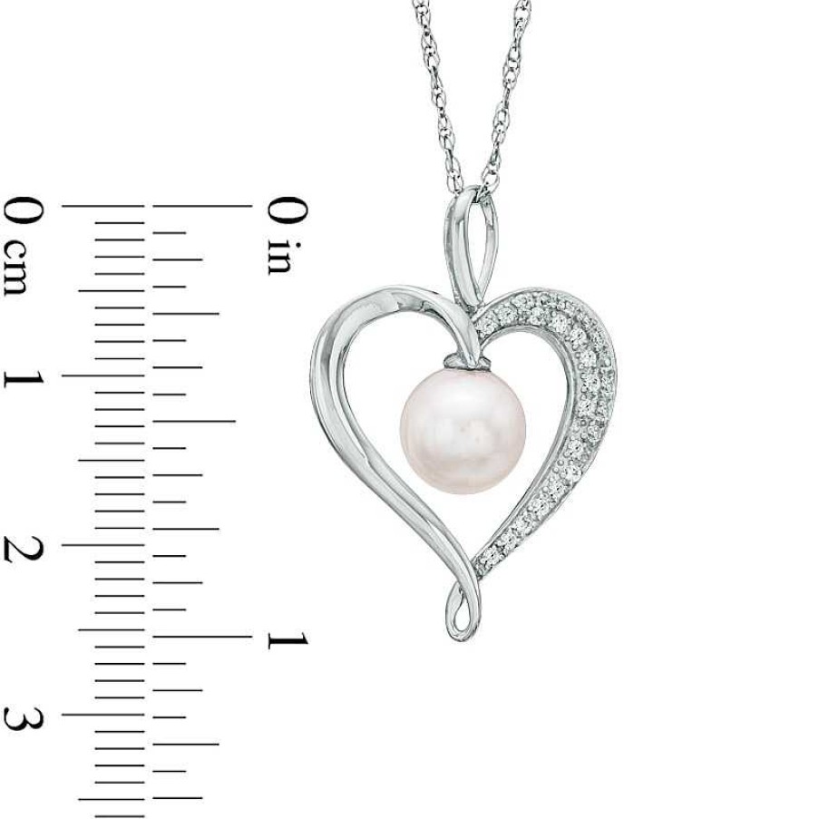 Zales 7.5 - 8.0Mm Cultured Freshwater Pearl And Lab-Created White Sapphire Heart Pendant In Sterling Silver Necklaces