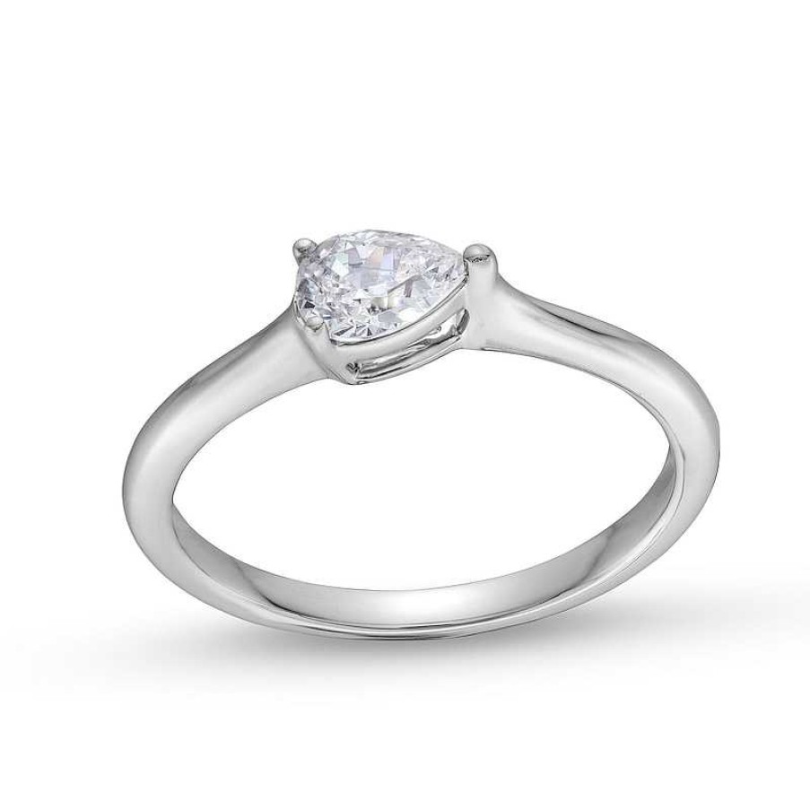 Zales 1/3 Ct. Pear-Shaped Diamond Sideways Solitaire Engagement Ring In 14K White Gold (I/I1) Rings