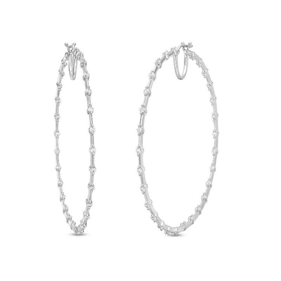 Zales 1-1/2 Ct. T.W. Diamond Station Inside-Out Hoop Earrings In 10K White Gold Earrings