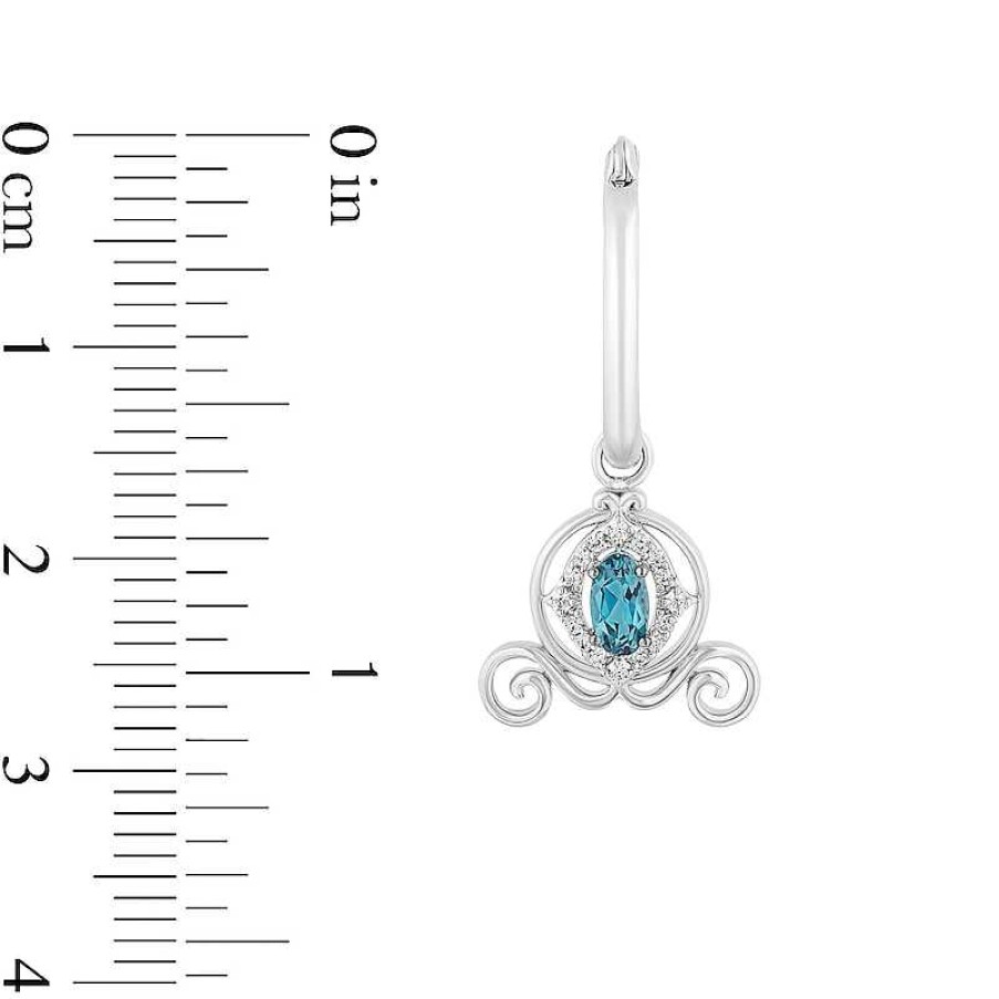 Zales Enchanted Disney Cinderella Blue Topaz And 1/10 Ct. T.W. Diamond Carriage Dangle Hoop Earrings In Sterling Silver Earrings