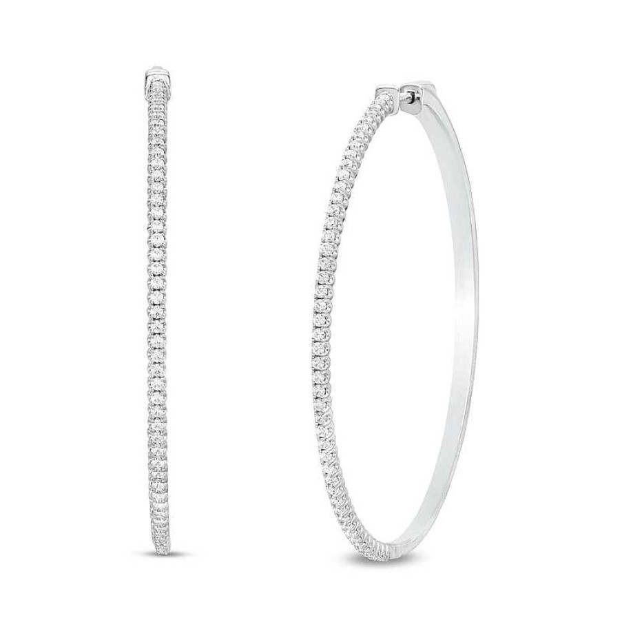 Zales 1-1/2 Ct. T.W. Diamond Thin Hoop Earrings In 14K White Gold Earrings