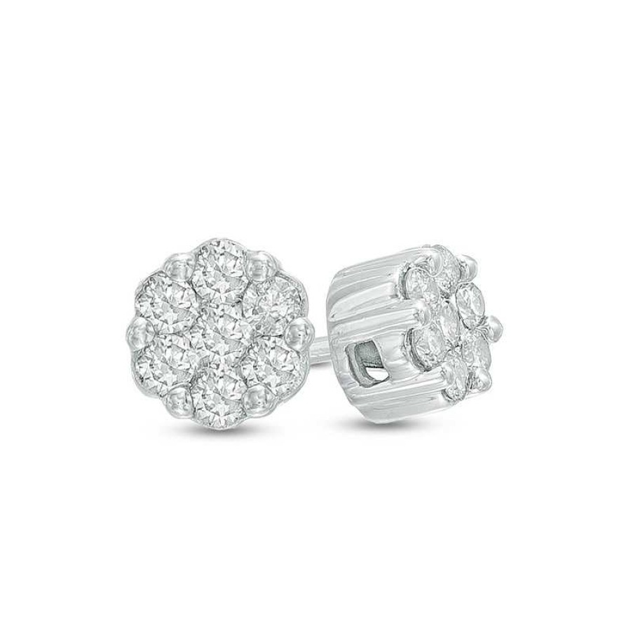 Zales 1/5 Ct. T.W. Multi-Diamond Flower Stud Earrings In 10K White Gold Earrings