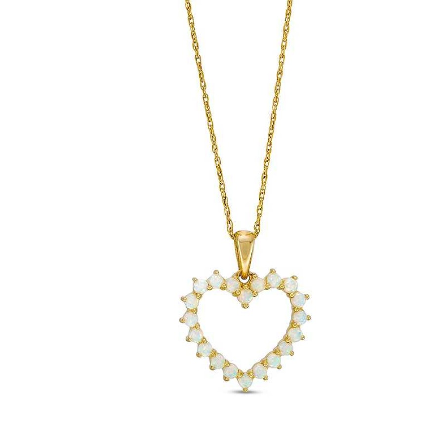 Zales Lab-Created Opal Heart Outline Pendant In 10K Gold Necklaces