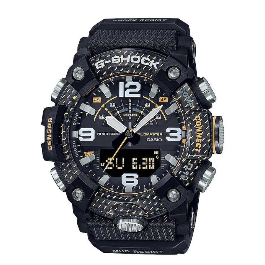 Casio G-Shock Men'S Casio G-Shock Mudmaster Yellow Carbon Fiber And Black Resin Strap Watch With Black Dial (Model: Ggb100Y-1A) Watches