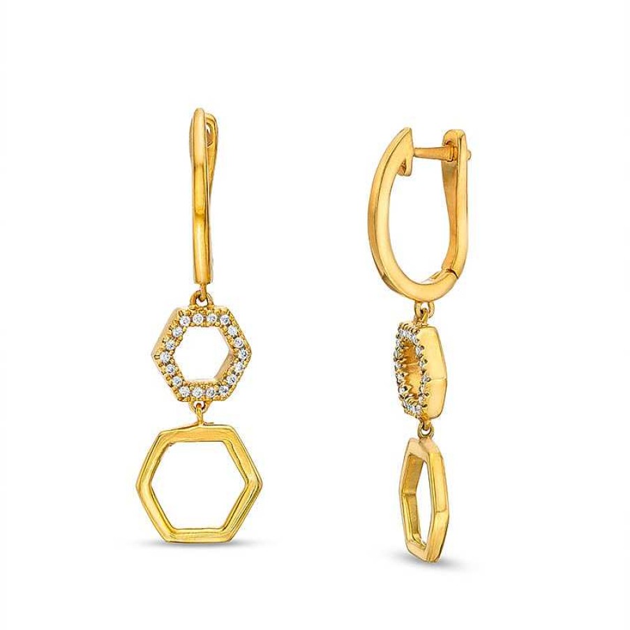 Zales 1/8 Ct. T.W. Diamond Hexagon Drop Earrings In 10K Gold Earrings