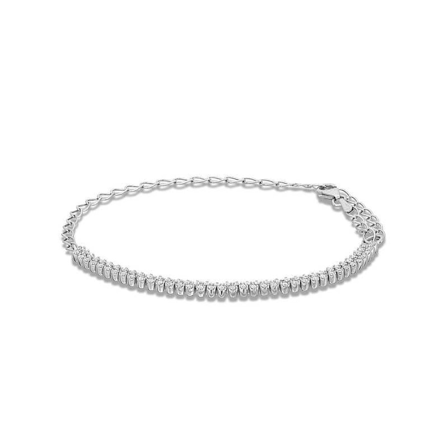 Zales 1/2 Ct. T.W. Diamond Double Row Half-And-Half Chain Bracelet In 10K White Gold - 9" Bracelets