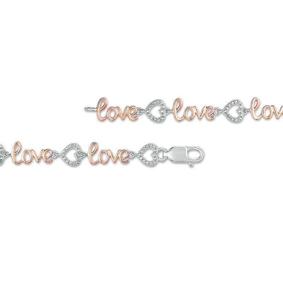 Zales Diamond Accent "Love" Heart Bracelet In Sterling Silver And 10K Rose Gold Plate - 7.25" Bracelets