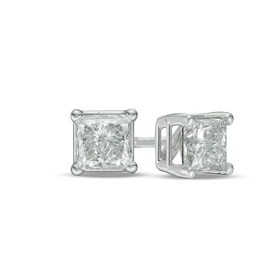 Zales 1 Ct. T.W. Princess-Cut Diamond Solitaire Stud Earrings In 14K White Gold (I/I2) Earrings