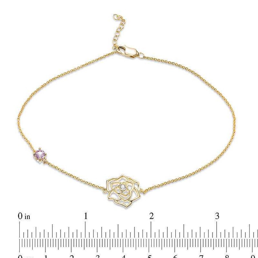 Zales 4.0Mm Lab-Created Pink And White Sapphire Rose Anklet In 10K Gold - 10" Bracelets