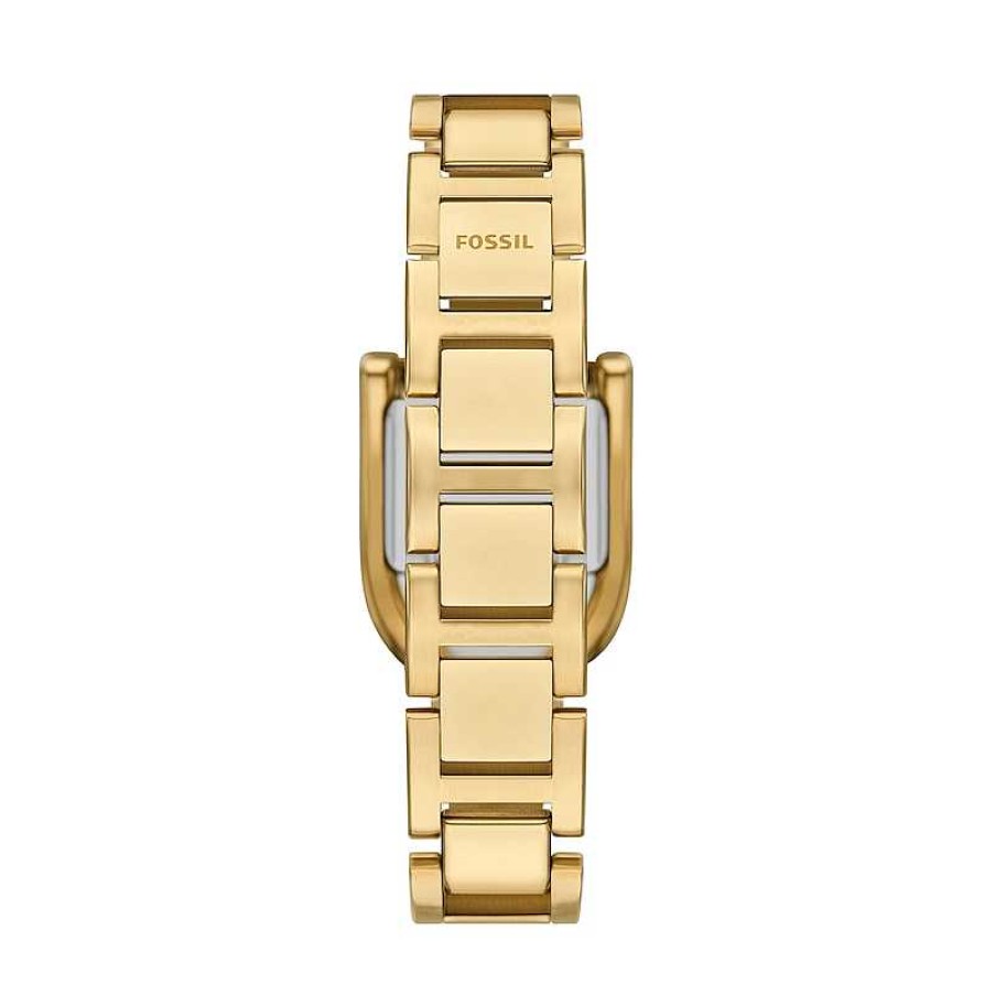 Fossil Ladies' Fossil Harwell Gold-Tone Ip D-Link Watch With Rectangular Silver Sunray Dial (Model: Es5327) Watches