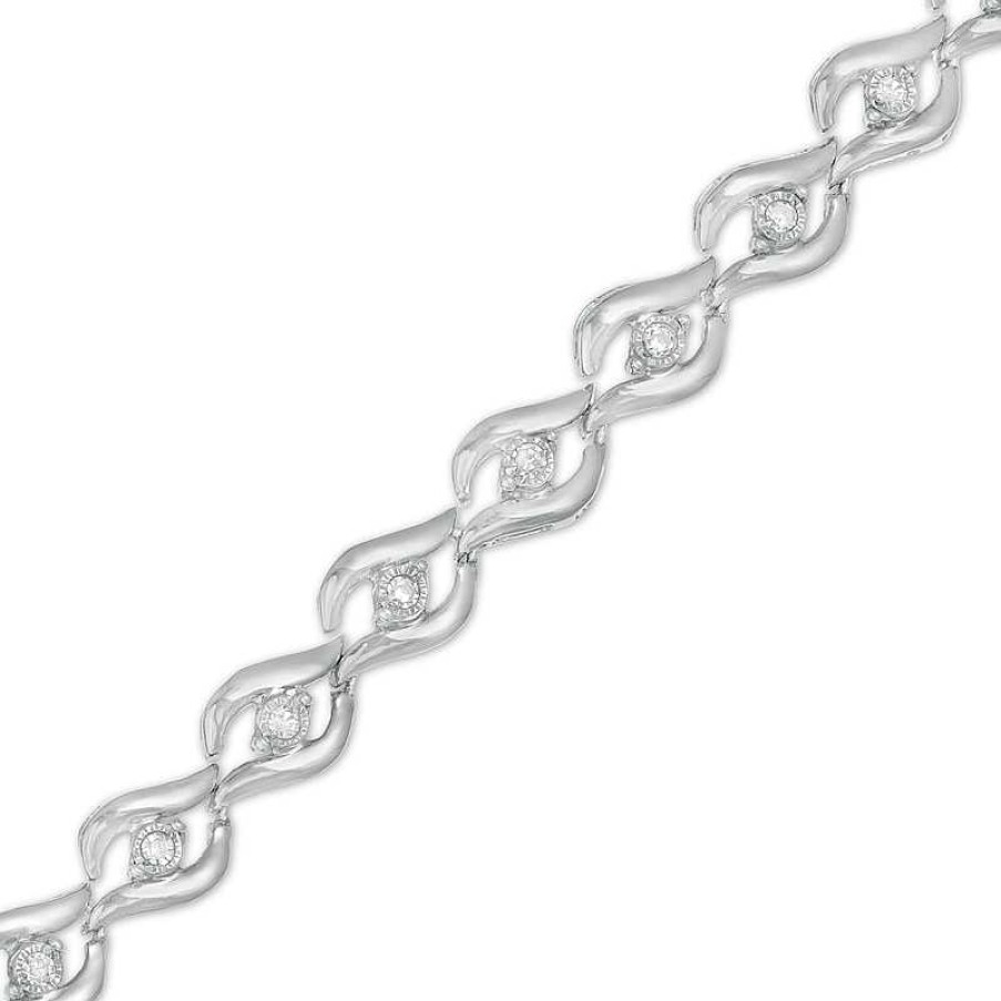 Zales 1/10 Ct. T.W. Diamond Flame Link Bracelet In Sterling Silver - 7.25" Bracelets