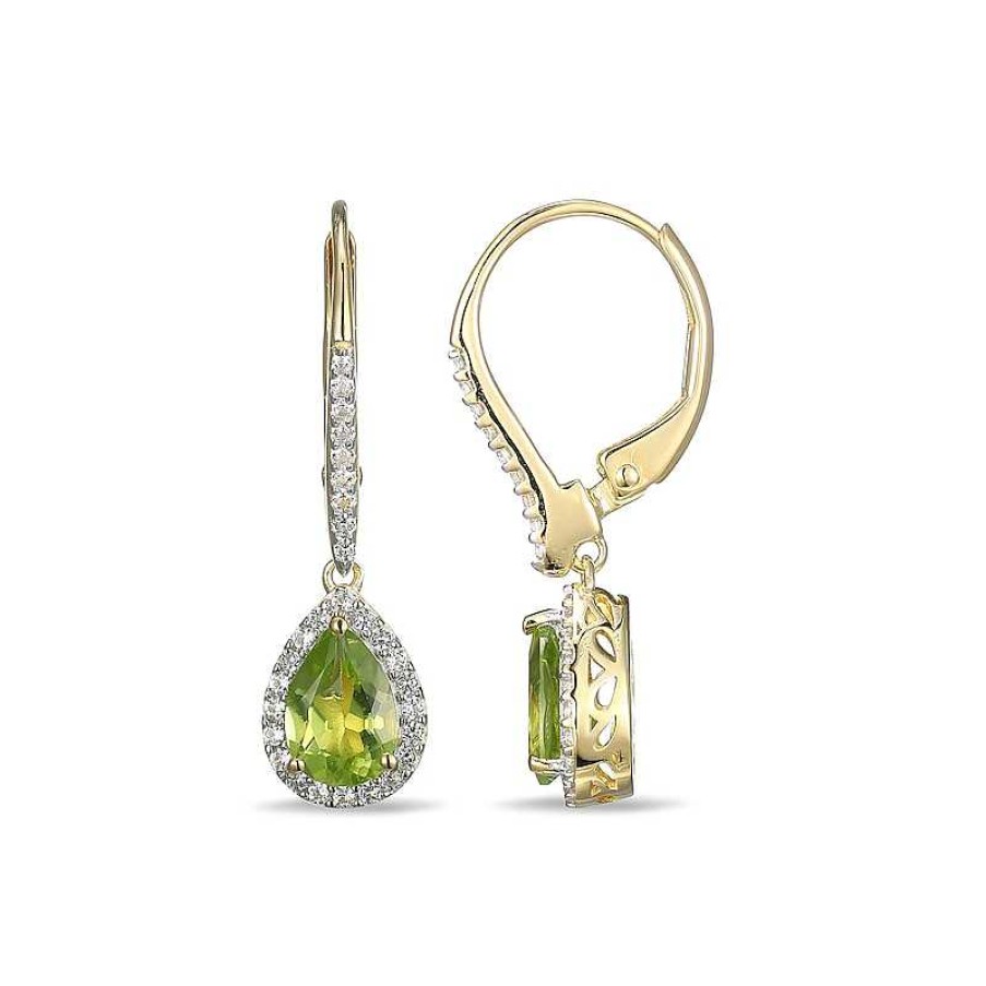 Zales Pear-Shaped Peridot And White Lab-Created Sapphire Frame Drop Earrings In Sterling Silver With 18K Gold Plate Earrings