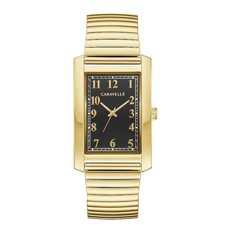 CARAVELLE Men'S Caravelle By Bulova Gold-Tone Expansion Watch With Rectangular Black Dial (Model: 44A122) Watches