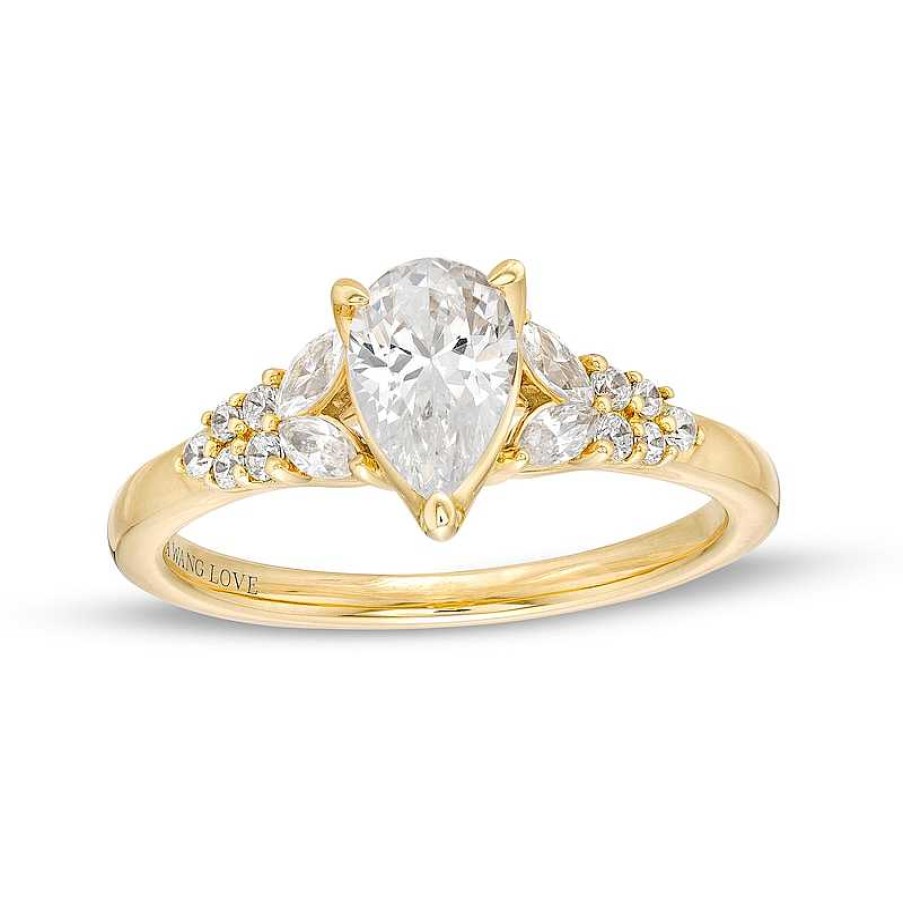 Zales Vera Wang Love Collection 1 Ct. T.W. Pear-Shaped Diamond Double Row Shank Engagement Ring In 14K Gold Rings